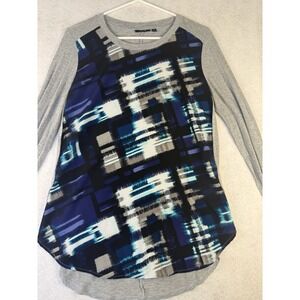 Apt 9 Women's Medium Long Sleeve Top Gray Blue Abstract Print High Low Hem